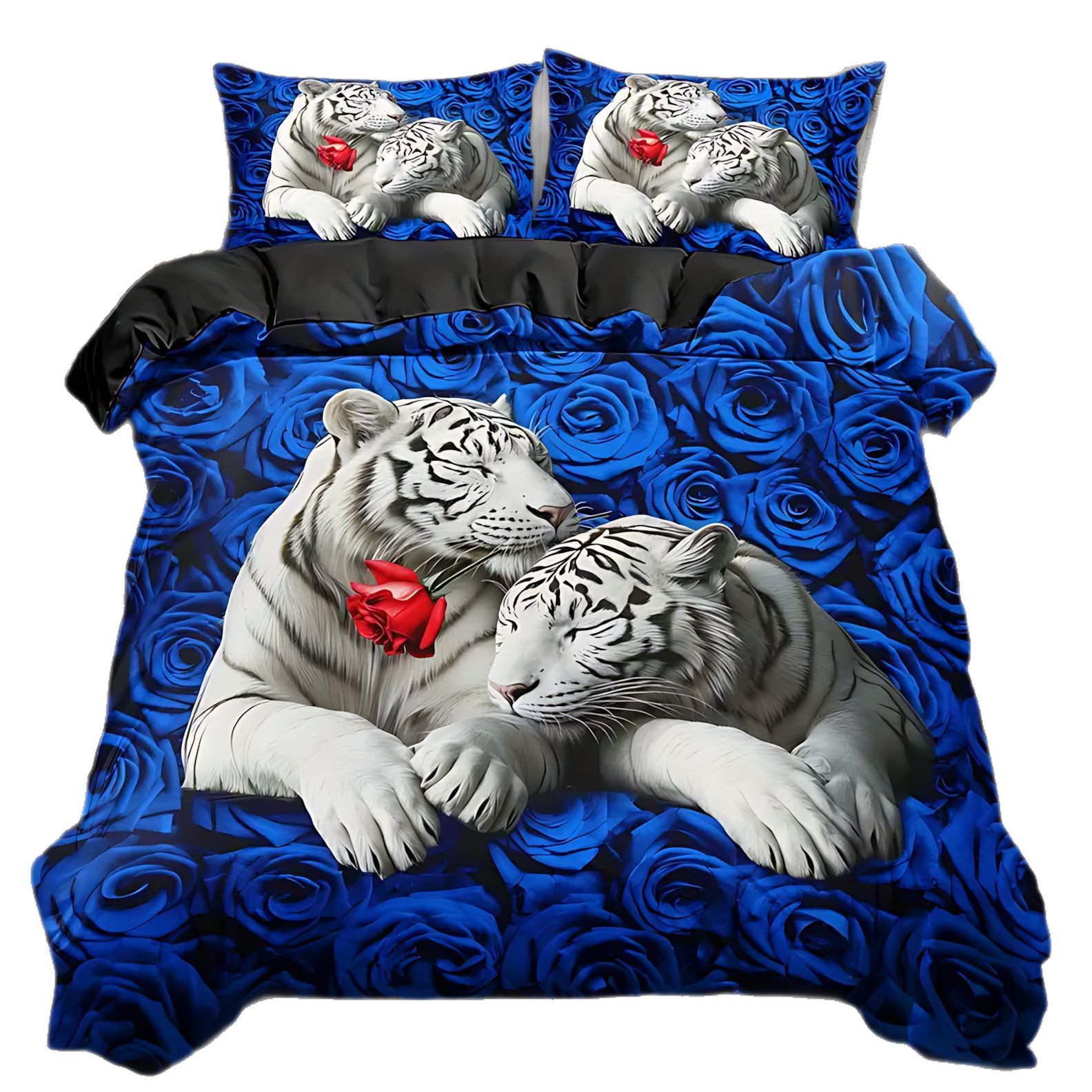 TEMU / JIT transfronterizo majestuoso tigre impresión digital HD colcha suave funda de almohada set de ropa de cama