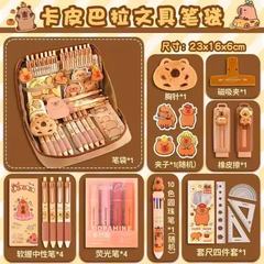 卡皮巴拉笔袋ins帆布文具套装笔袋12层铅笔袋大容量耐脏学习用品