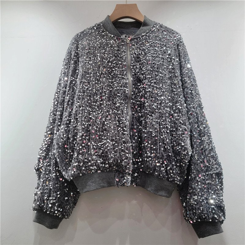 2026 primavera nueva moda coreana suelta chaqueta de béisbol brillante chaqueta de cuello largo