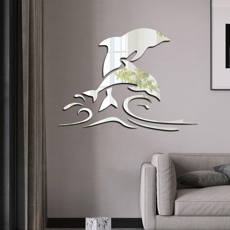 Acrylic Mirror Wall Stickers Two Dolphins Jumping Waves Mirror Pattern Living Room Bedroom Decoration DIY 3D Stickers Acrylic Mirror Wall Stickers Two Dolphins Jumping Waves Mirror Pattern Living Room Bedroom Decoration DIY 3D Stickers