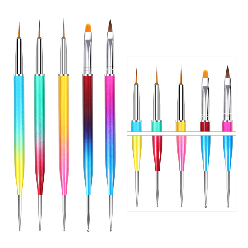 Especial transfronterizo para 5 piezas gradiente de color pluma de Arte de uñas de doble cabeza