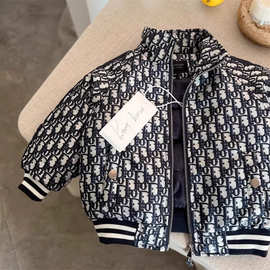 儿童棉服冬款男童老花夹棉外套小童夹克领棉衣宝宝帅气棒球服潮