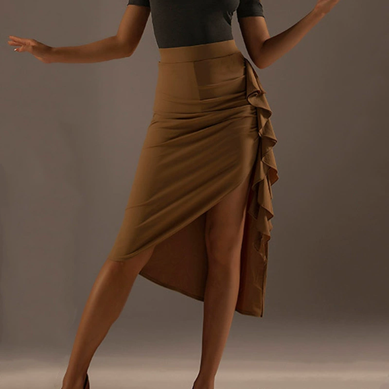 Юбка для латиноамериканских танцев для женщин и взрослых, новинка 2025 года, короткая юбка национального стандарта с рюшами, тренировочная одежда, танцевальная юбка