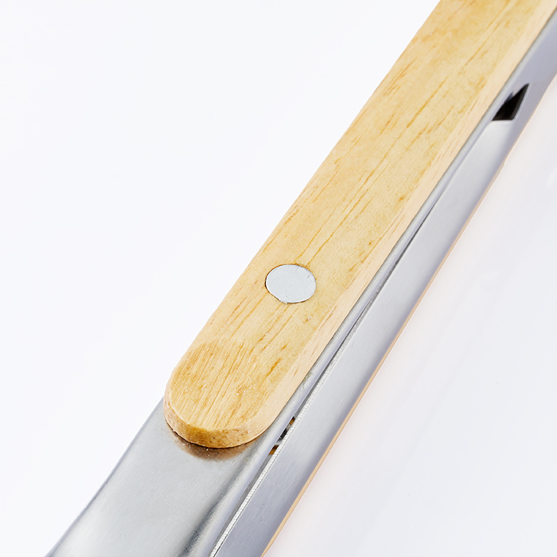 Customized mango de madera clip de alimentos de acero inoxidable clip de barbacoa filete pan ensalada clip de comida buffet herramientas de cocina