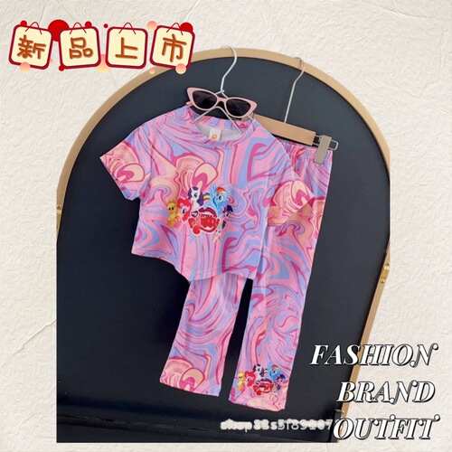 Summer Fashion Trendy Baby Girl Toddler Cartoon Tie-Dye Set of Two Cute