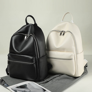 Cross-Border Women's Backpack Women's 2025 New Pu Soft Leather Large Capacity Backpack Export Trendy School Bag Travel Bag for Women