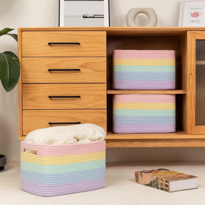 Color-matching Cotton Rope Storage Basket Hand-woven Frame Snacks Dirty Clothes Basket Toy Books Storage Basket Sundries Storage Basket