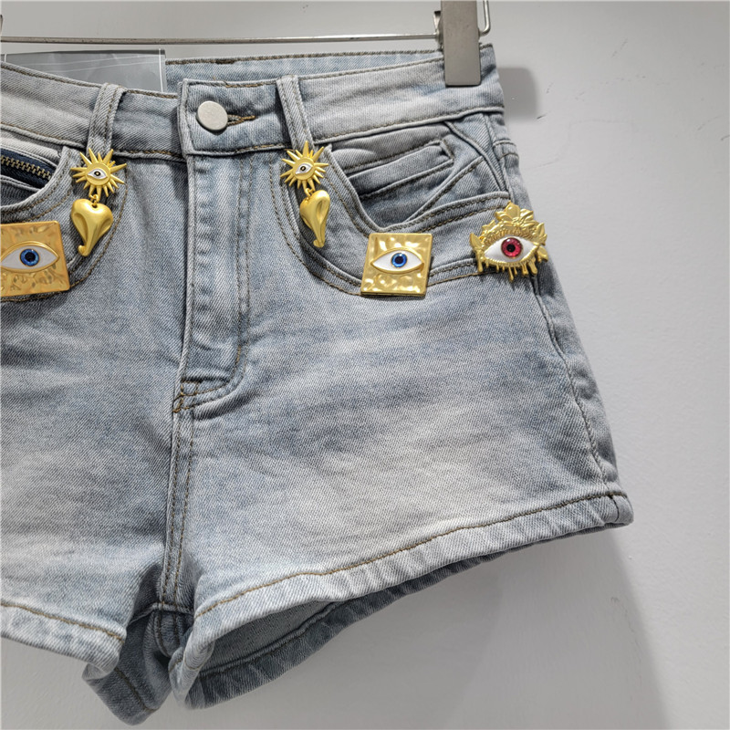Pantalones Cortos de Mezclilla de Tiro Bajo Desgastados Poliéster Cintura Baja