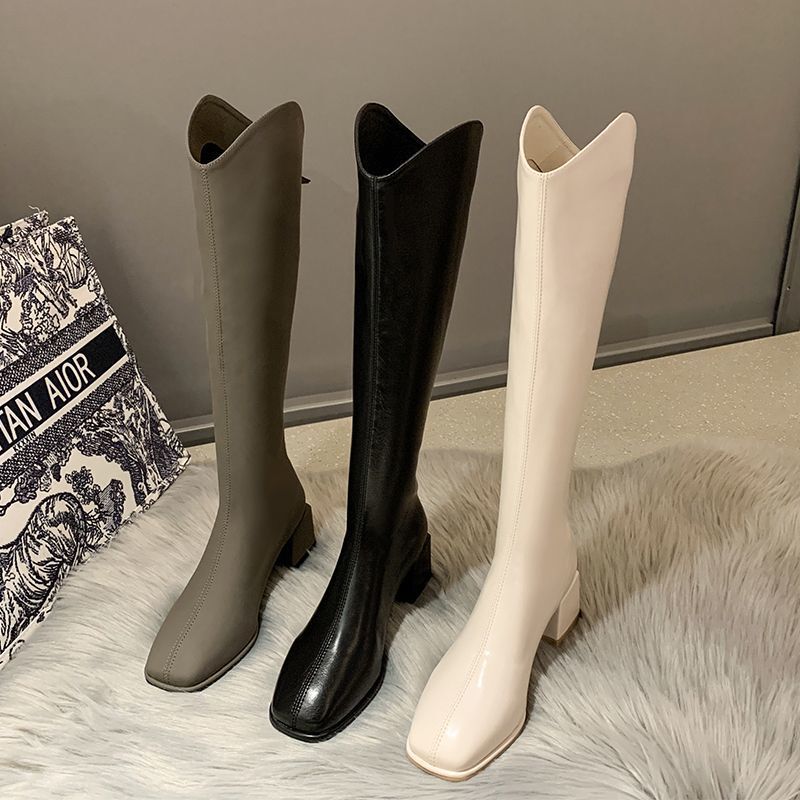 Women's Knee-High Boots 2025 Autumn and Winter Small Square Toe Chunky High Heel Slim Knight Boots High Boots Women's Boots