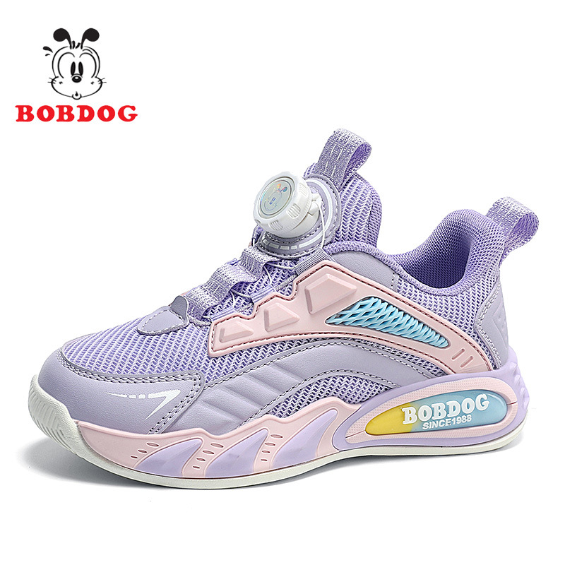 Zapatos de primavera y otoño para niñas, zapatos de malla transpirables para niños, botón giratorio, zapatos de baloncesto para niños.