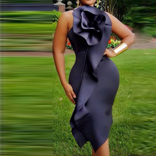 Women's one shoulder evening dresses tight sexy halter straps with ruffles  and high waists are thin