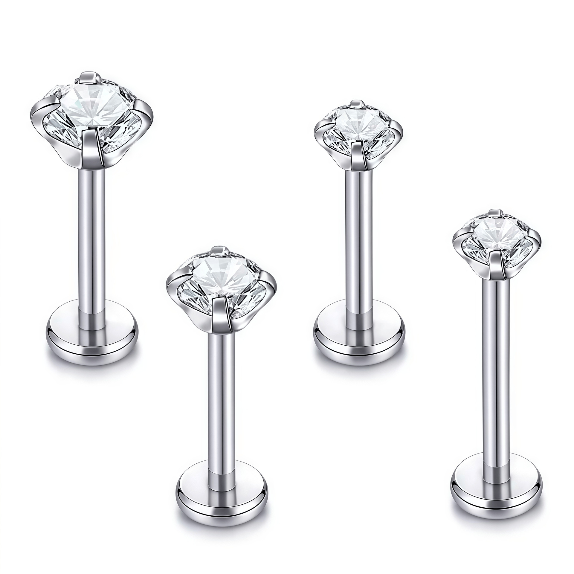 F136 Titanium Round Base Four-Prong Inlaid 5A Zircon Lip Stud Nose Stud G23 Titanium Alloy Body Piercing Jewelry Ear Bone Stud detail image 5
