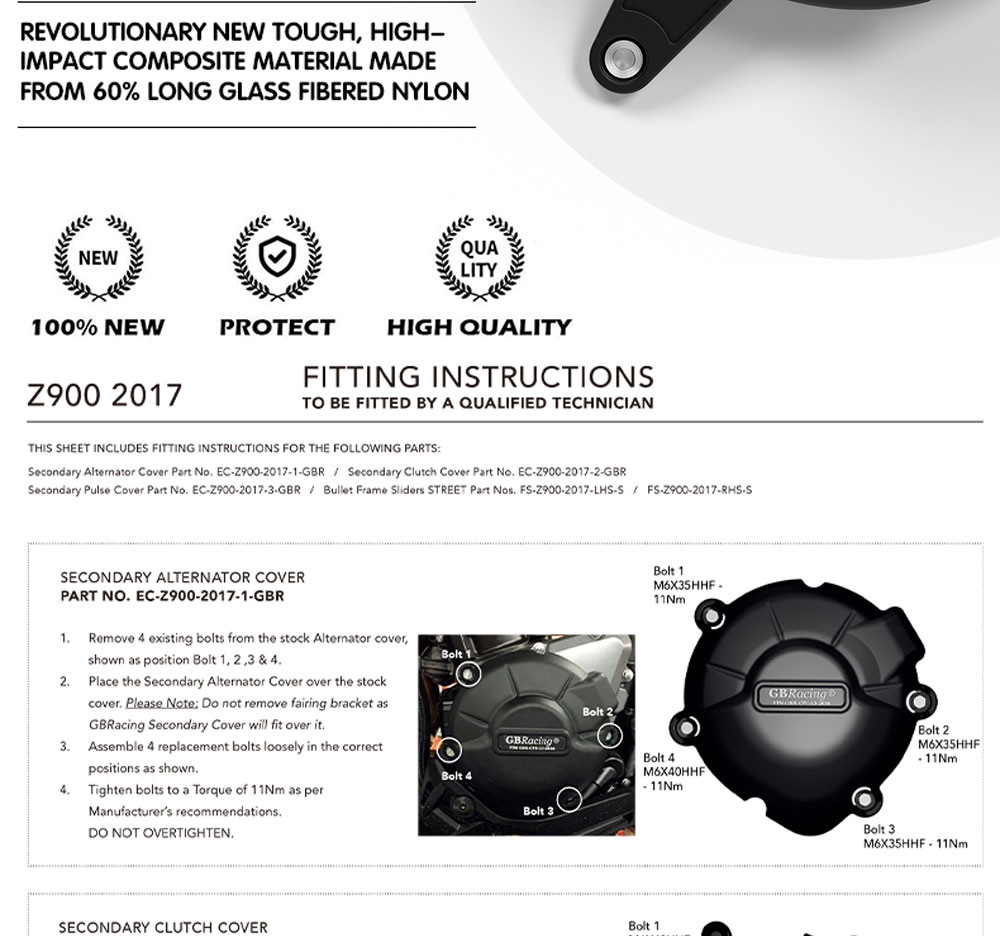 Suitable for Kawasaki Z900 17-26 Years, Engine Anti-Fall Cover, Gbracing Engine Protection Cover, Side Cover