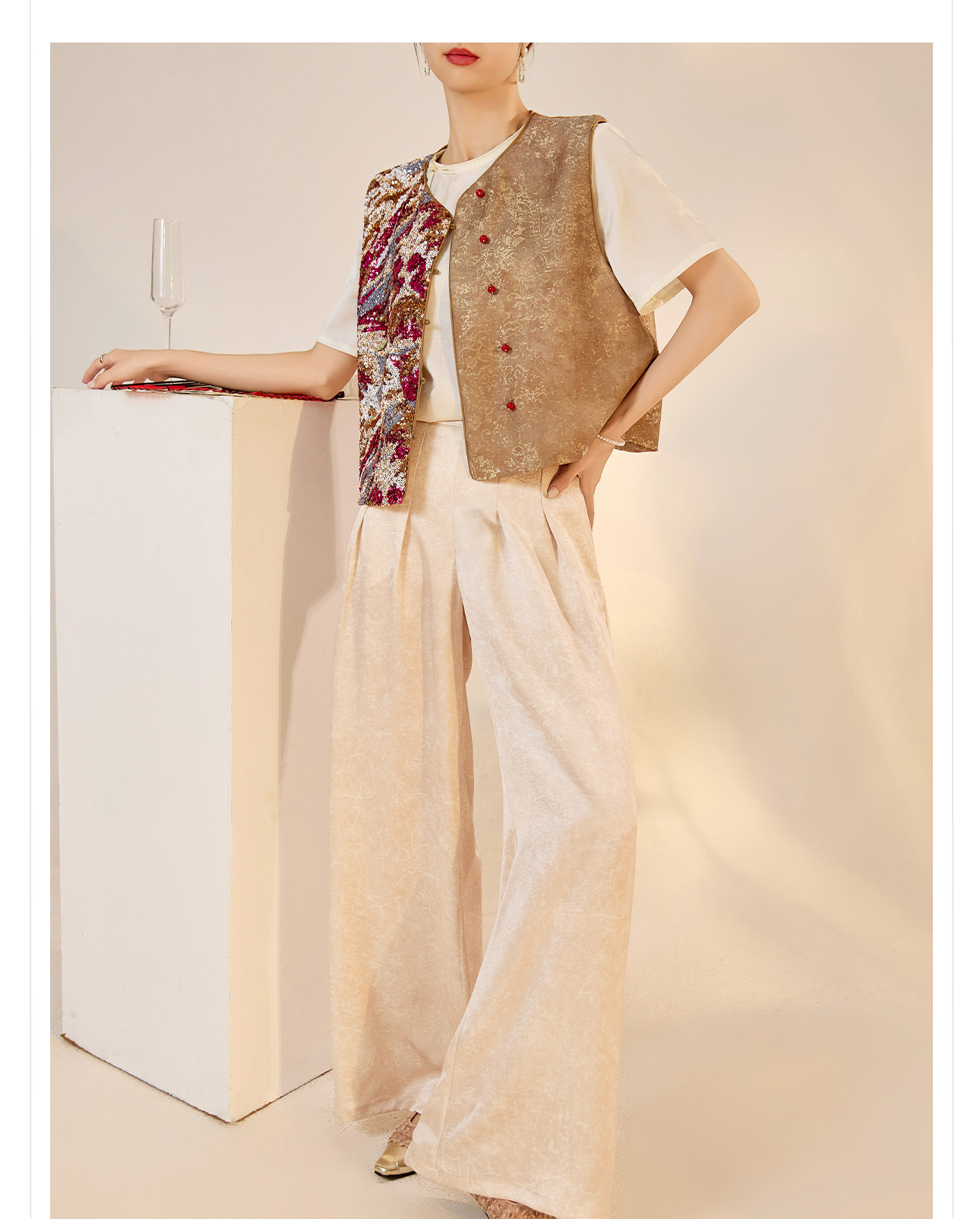 Áo vest nữ phong cách Trung Hoa mới 2026, thiết kế thêu sequin, chất rayon sang trọng — Đen, Màu huyền ảo, Xanh lam chi tiết 14