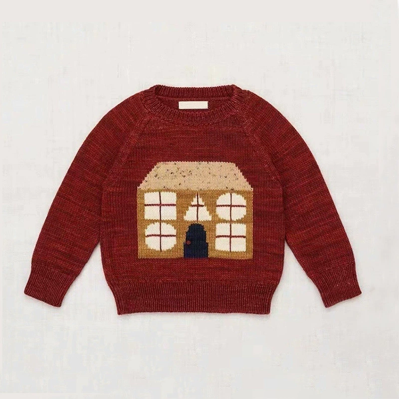 Детский трикотаж из хлопчатобумажной ваты, трикотаж с домашним узором, зимний новый стиль, пуловер с длинными рукавами для мальчиков и девочек, европейский и американский стиль