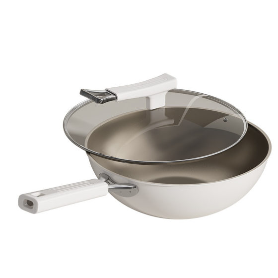 Titanium Ceramic Wok Non-coated Non-stick Pan Household Flat Bottom Wok Non-stick Pan Kitchen Stove Universal Cookware