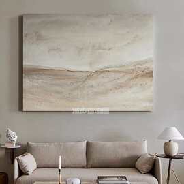 横幅侘寂风手绘油画如梦民宿客厅无框极简肌理挂画餐厅抽象装饰画