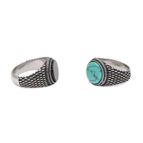 R1144 Foreign Trade Jewelry Wholesale: Unique Retro-style European & American Turquoise Gemstone Titanium Steel Ring