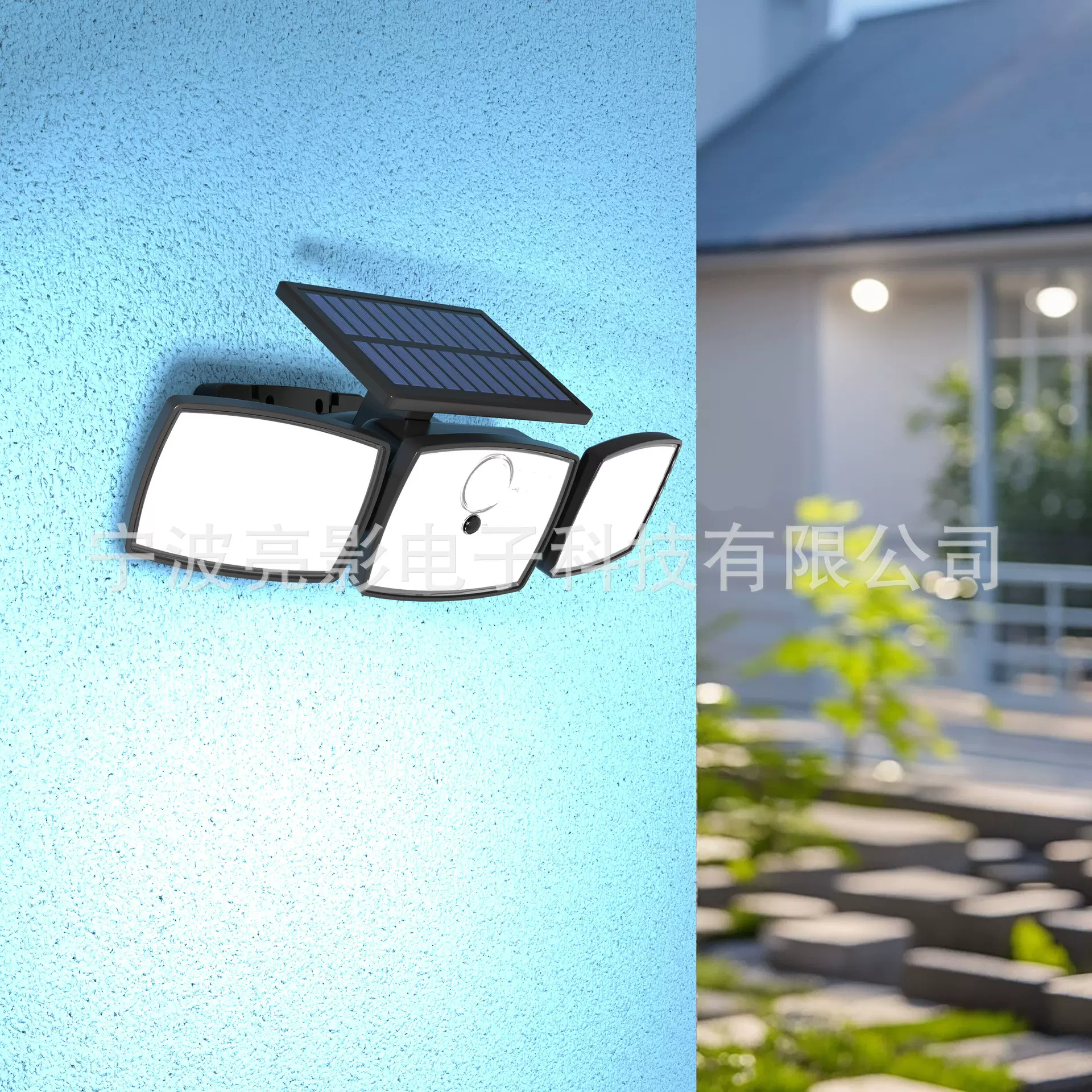 亚马逊沃尔玛四头太阳能感应壁灯2025新款户外双感应器壁灯庭院灯