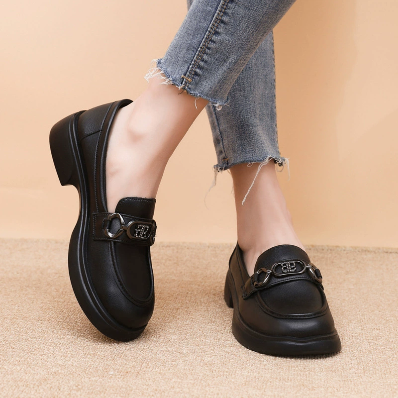 Loafers platform English style, summer metal footwear, shoes for leather shoes, British style, soft sole