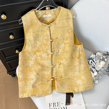 新中式国风盘扣提花无袖马甲背心女春2025感时尚宽松唐装上衣外套