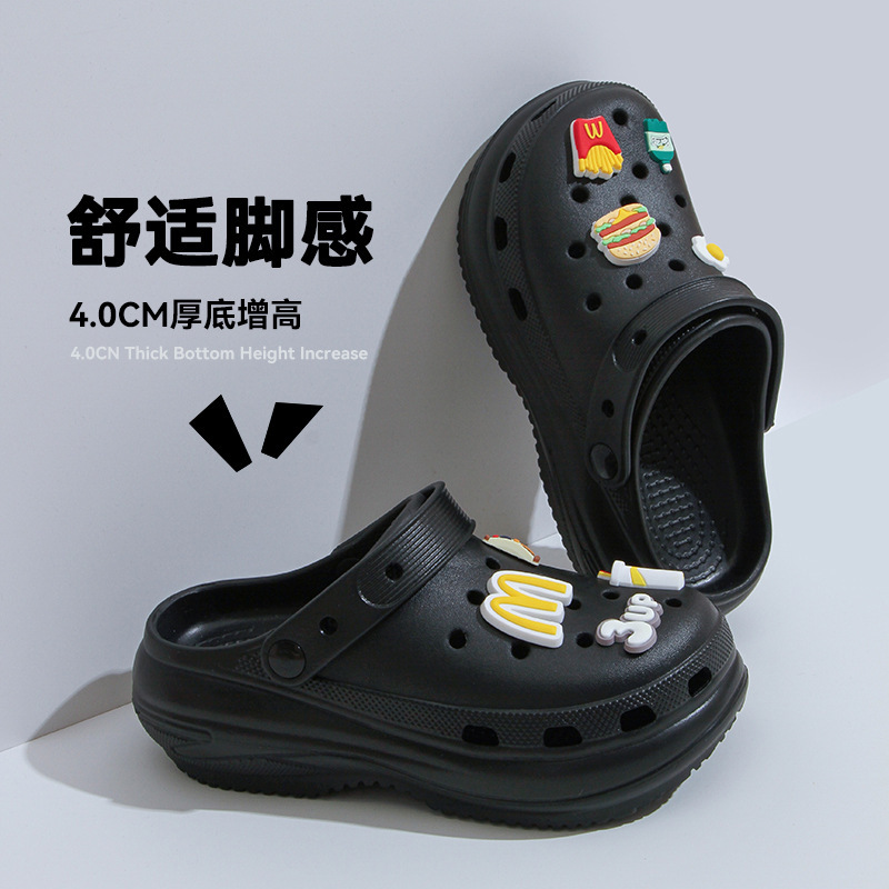 Women's Summer 4cm Height-Increasing Thick-Soled Clogs 2026 New Model Home Non-Slip Soft Elastic Closed-Toe Sandals for Outdoor Wear