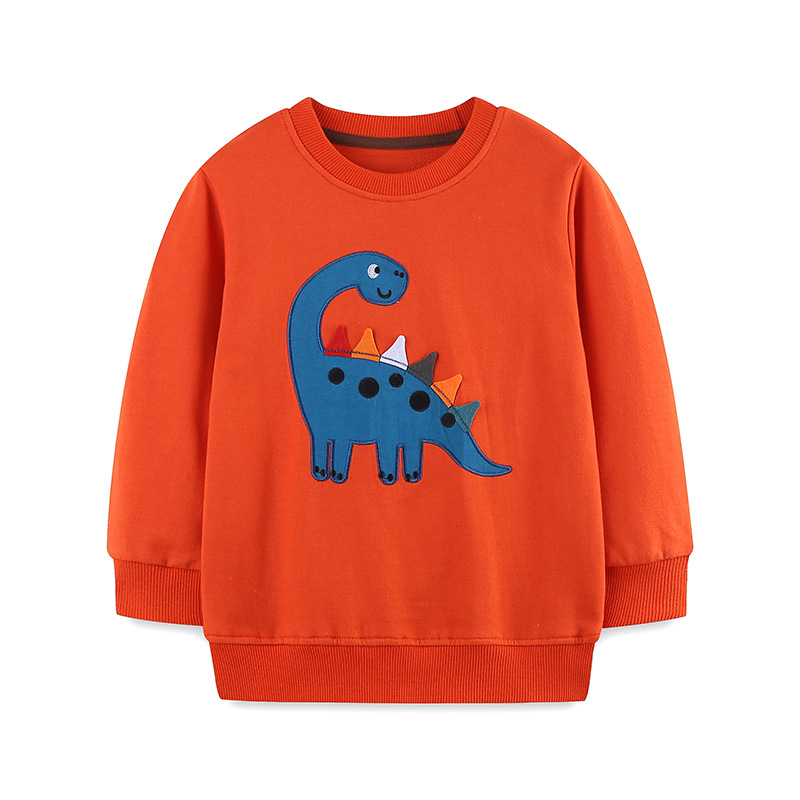 26 otoño niño suéter de dibujos animados dinosaurio pegatina de manga larga niño suéter de punto de algodón cuello redondo sudadera infantil lote mixto