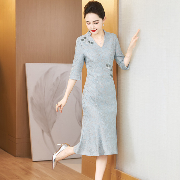 Long fashionable autumn elegant dress