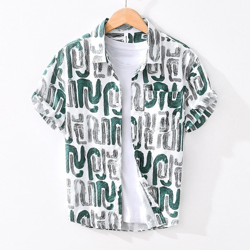 2076 Chao Cool персонализированные буквы с полным принтом рубашки повседневные топы свободные рубашки с короткими рукавами для мужчин
