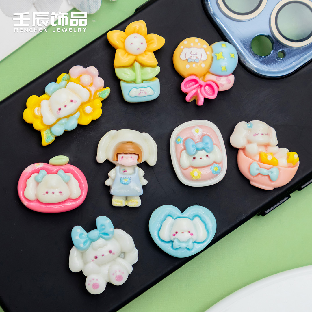 모에 개 꽃 작은 소녀 크림 접착제 diy 수제 휴대 전화 케이스 물 컵 스틱 밝은 수지 액세서리 도매