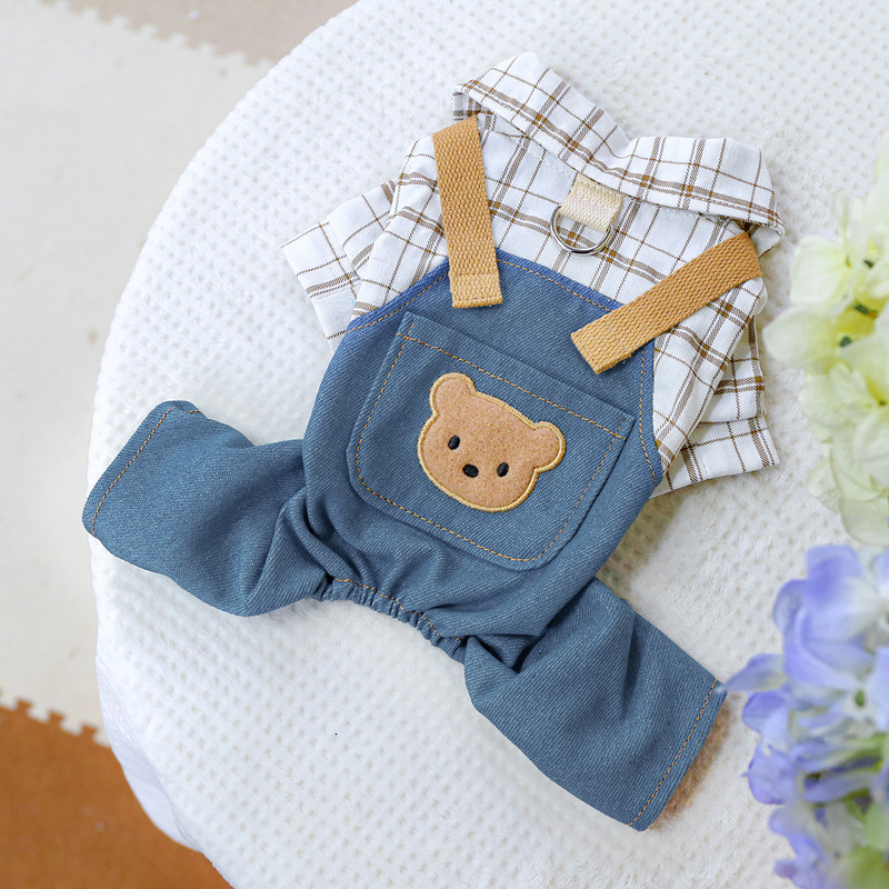 在庫あり！人気のペット服、子犬・猫用、工場直送、春秋用、クマちゃん柄のつなぎ服、四足服|undefined