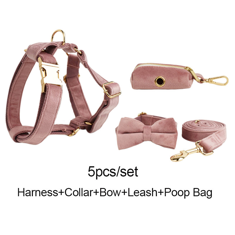 Coleira peitoral de veludo rosa claro para cães, acessórios para animais de estimação_voghion.com