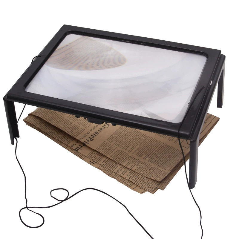 A4 светодиодное настольное увеличительное стекло для чтения для пожилых людей и детей, читающих книги и газеты HD ПВХ портативный недоуздок оптом