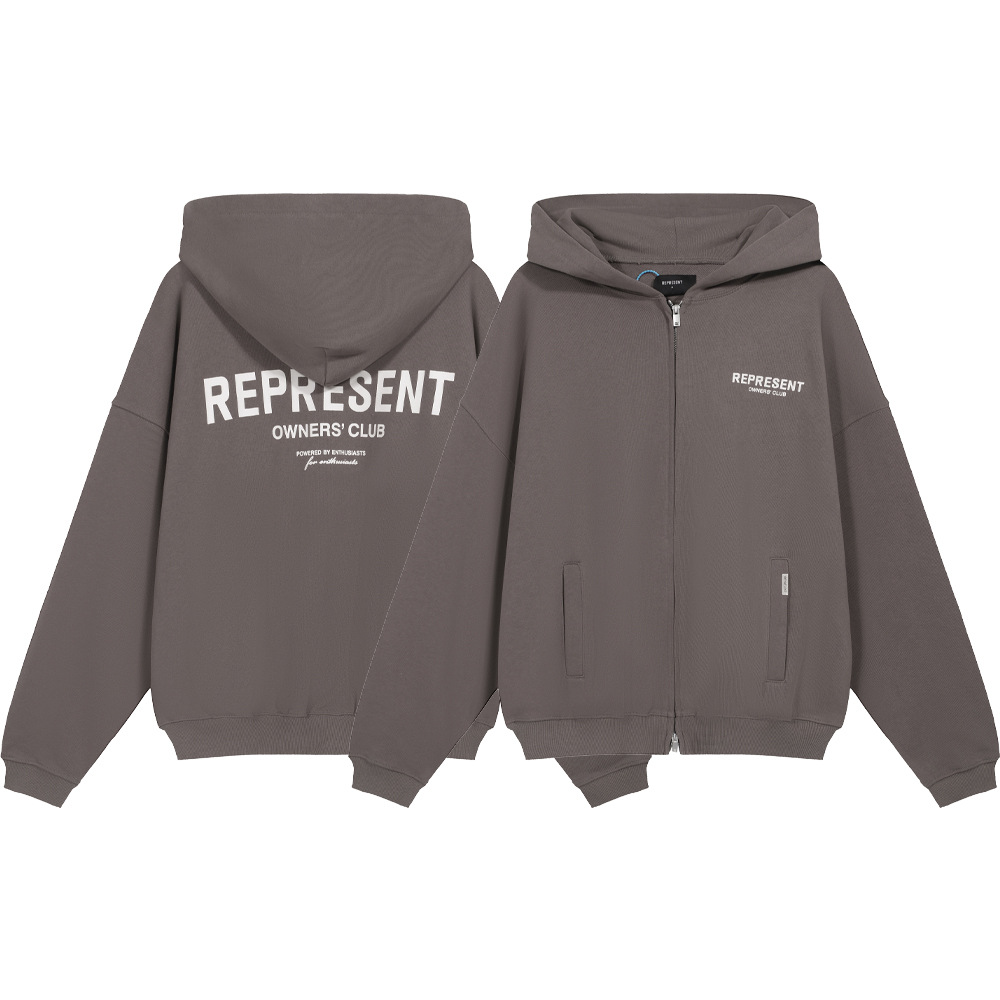 Marca de moda transfronteriza REPRESENTAR PROPIETARIOS CLUB lema cremallera cardigan hombres y mujeres sueltos suéter con capucha