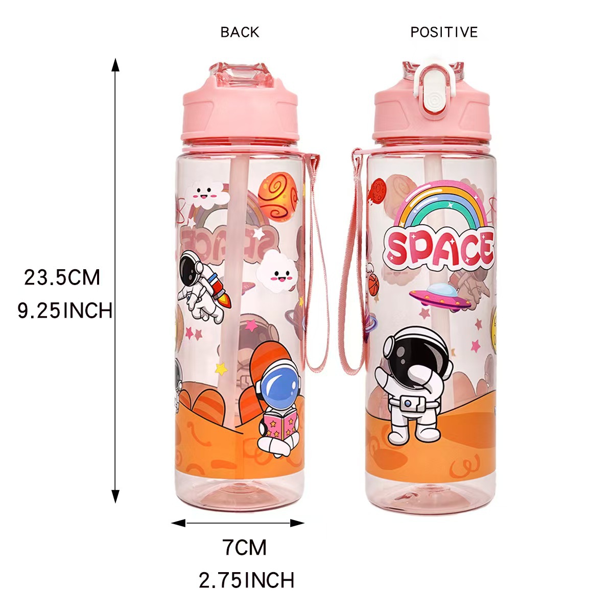 Taza de rebote de dibujos animados de verano para niños, taza de agua para exteriores, taza de agua para mochila escolar de primaria, taza de plástico con tema de astronauta nacional