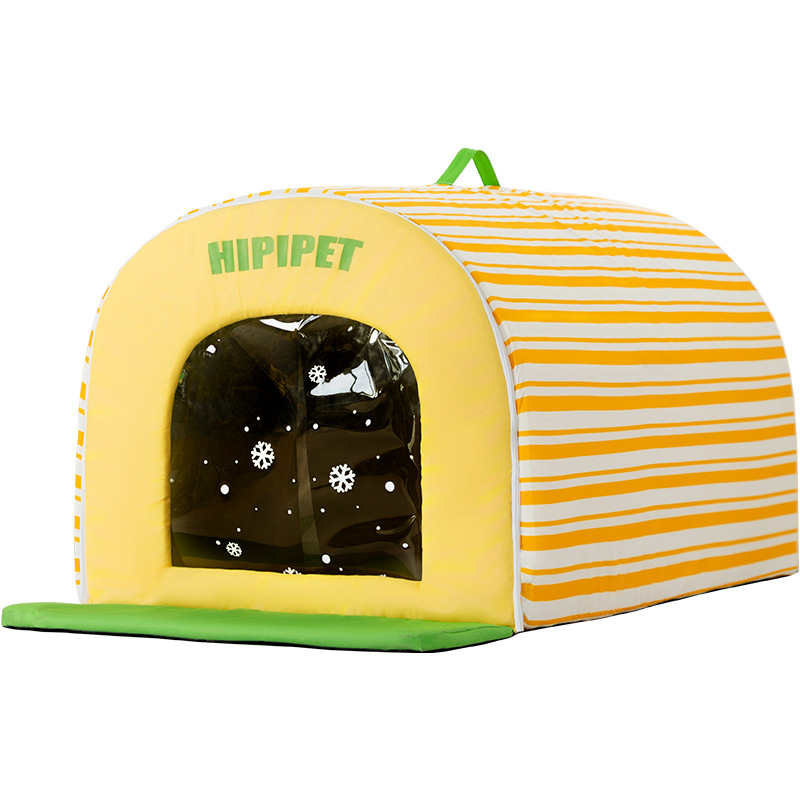 Cama para perros grande y espaciosa con aire acondicionado, diseño curvo a rayas, estilo 'Ice House', para verano, con efecto dopamina