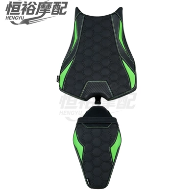 Motorcycle cushion — Comfortable and non-slip seat pads, sizes 25-26 - front-rear-seat-cushions-honeycomb-design-green-original-seat-height