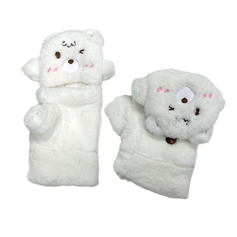 Guantes de peluche para mujeres otoño y invierno nuevo engrosado peludo flap cartón espinado guantes de dedo de caballo de caballo de caballo de orejas de conejo