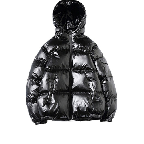 Winter Fashion Thick Hooded Cotton Coat Loose Shiny Cotton Padded Jacket Men Wide Hong Kong Style Relaxed Baggy Bread Coat Cotton Parka for Men