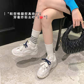 新款夏季新款内增高经典软底板鞋圆头拼接透气网面德训阿甘鞋