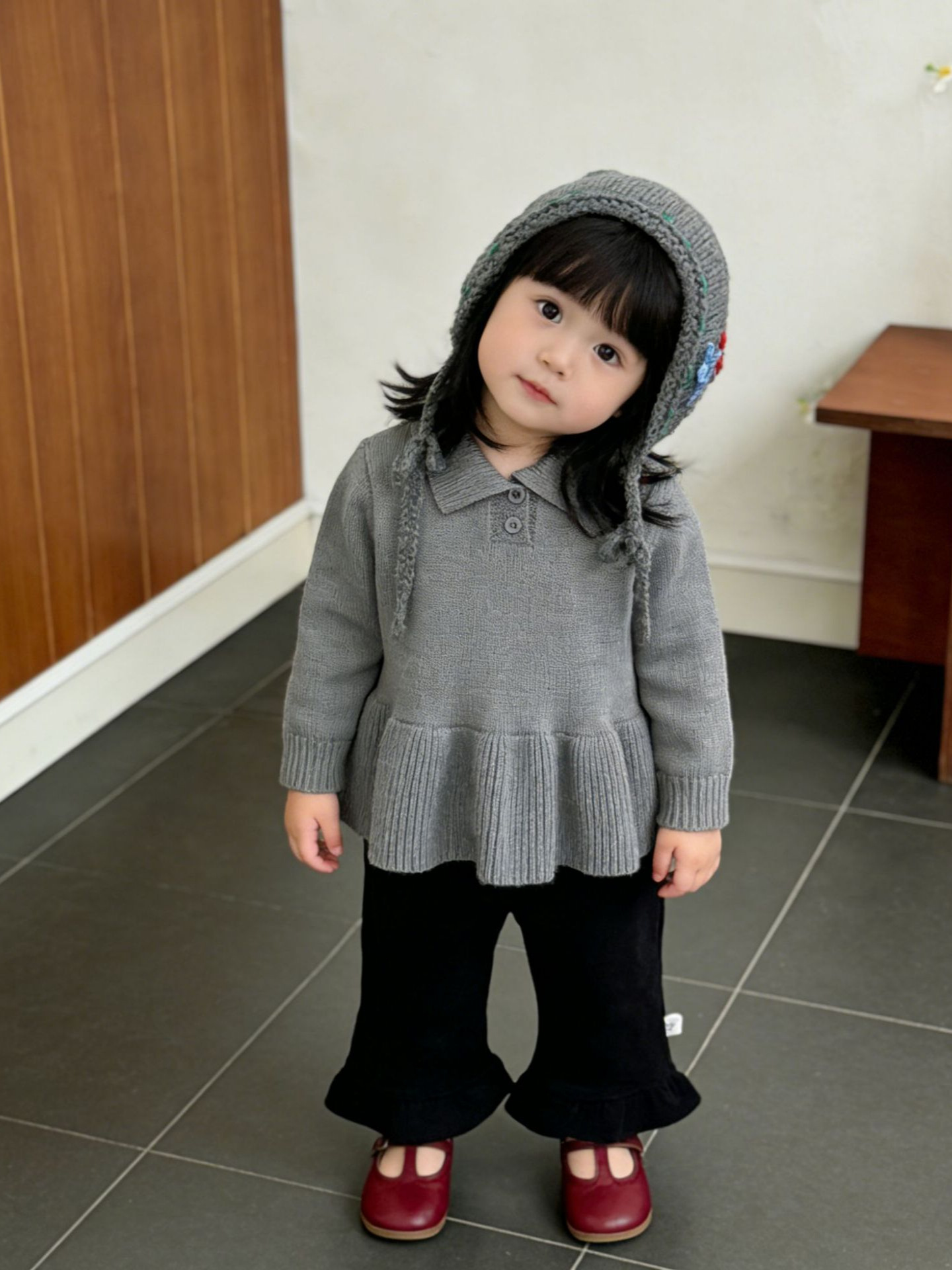 Vestido Tejido con Cuello Polo para Niñas de Acrílico, para Primavera y Otoño