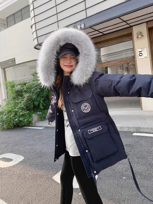 新款派克服工装羽绒棉服女2025年冬季连帽宽松加厚大毛领棉衣外套|undefined