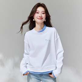 2026早春新款感假两件拼色洋气棉卫衣宽松无帽减龄显瘦上衣女