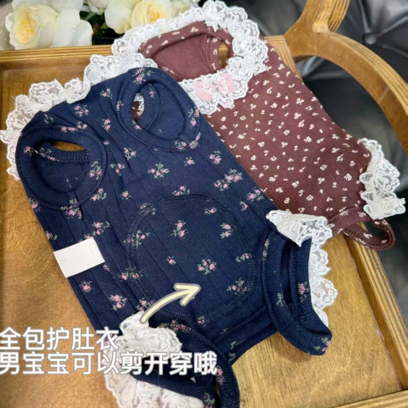 可爱萌宠秋冬背心护肚衣狗狗猫咪花边袖小型犬泰迪雪纳瑞犬四脚衣|undefined