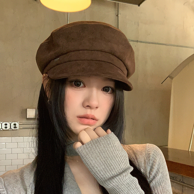 英伦风贝雷帽女2025新款文艺复古大头围八角帽显脸小画家报童帽子|undefined