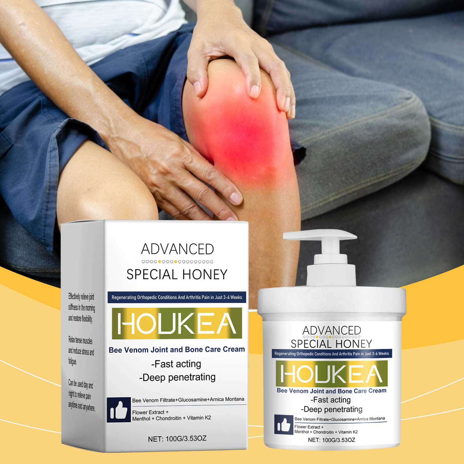 Houkea Bee Joint Care Cream Daily Massage Smoothing and Gentle Care Softening Cream for Elbows and Knees