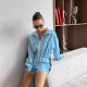 Foreign Trade Fashion Women's Long-sleeved Zipper Sports Cardigan Jacket Shorts suit Women's Sportswear Casual Two-piece Set