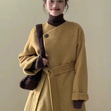 秋冬装搭配一整套韩剧女主穿搭小香风中长款毛呢外套内搭两件套装