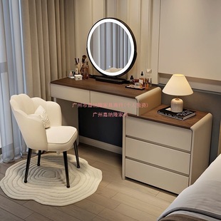 New Bedroom Solid Wood Dressing Table Walnut Color Dressing Table Cupboard Integrated Modern Simple Dressing Table with Skirting Board