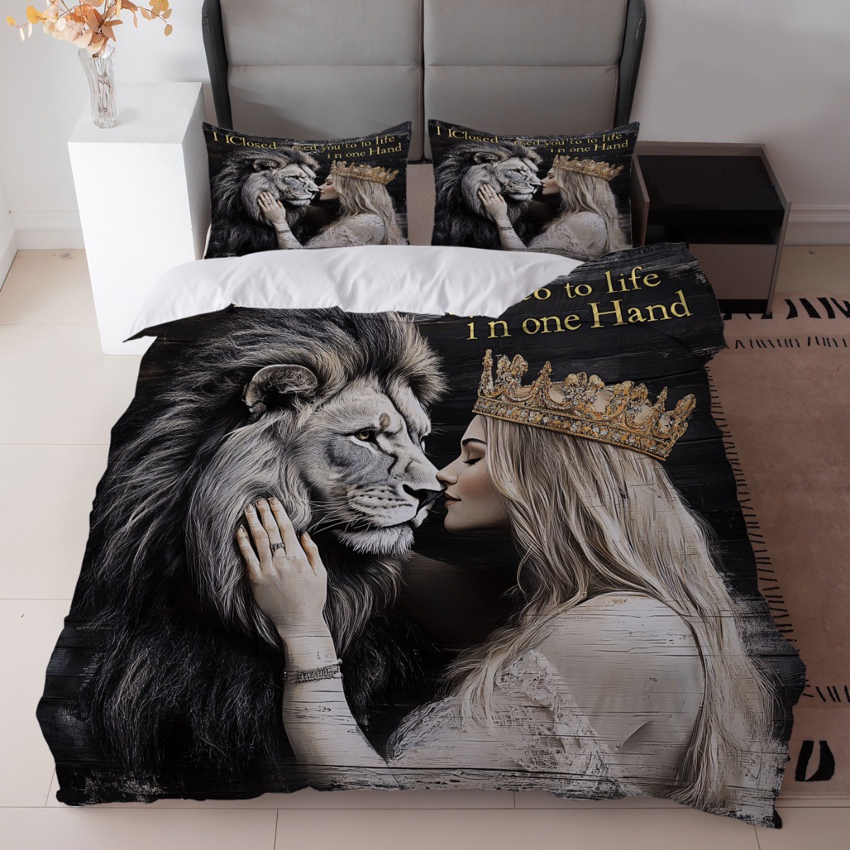 TEMU / JIT textil doméstico molido impresión digital ropa de cama kit león patrón creativo fuente fábrica